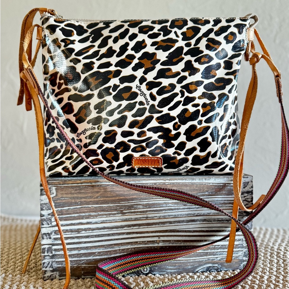 Consuela Leopard-Print Crossbody in White, Black & Brown Spots